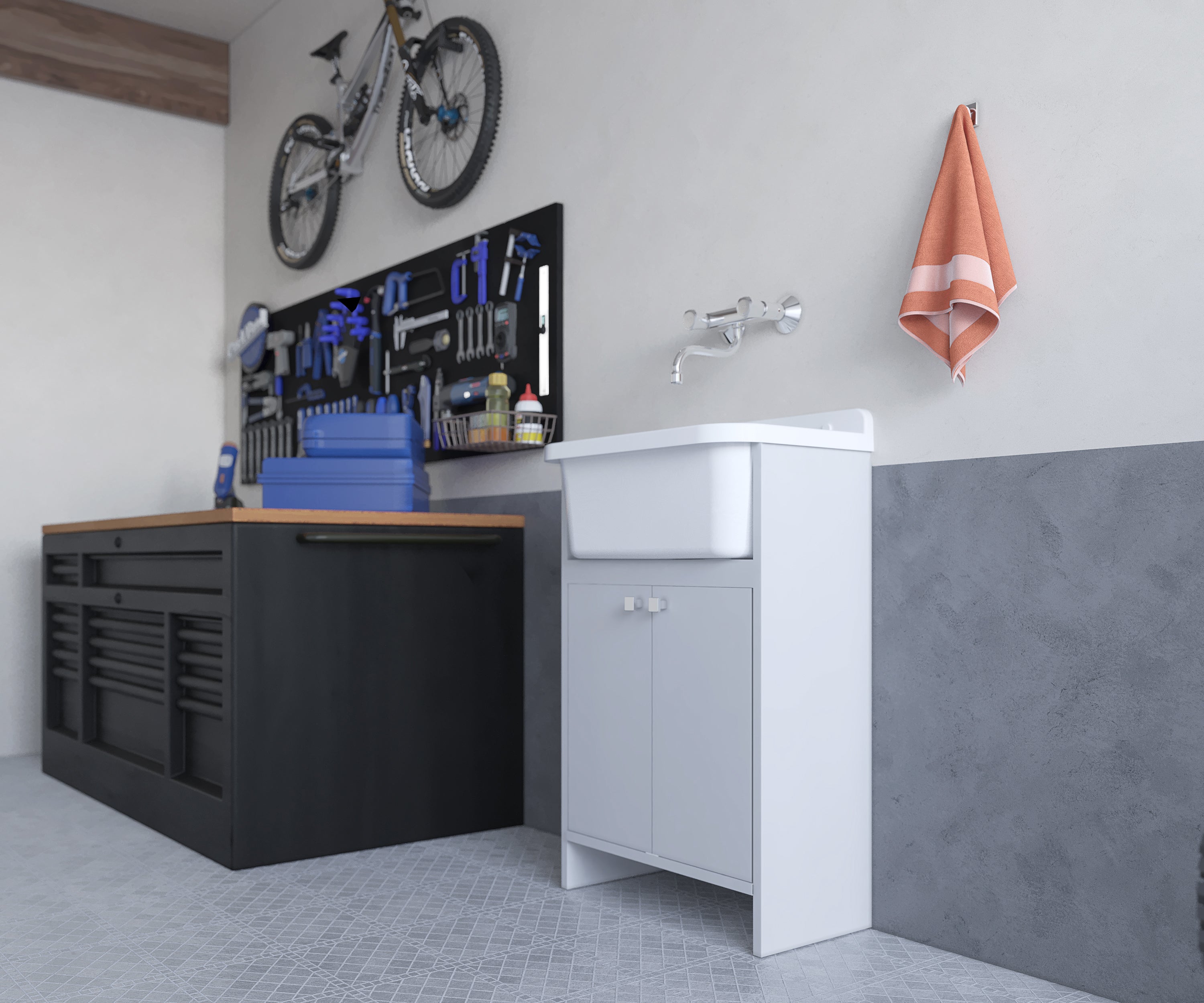 Lavatoio salvaspazio con kit di scarico 55x34x80