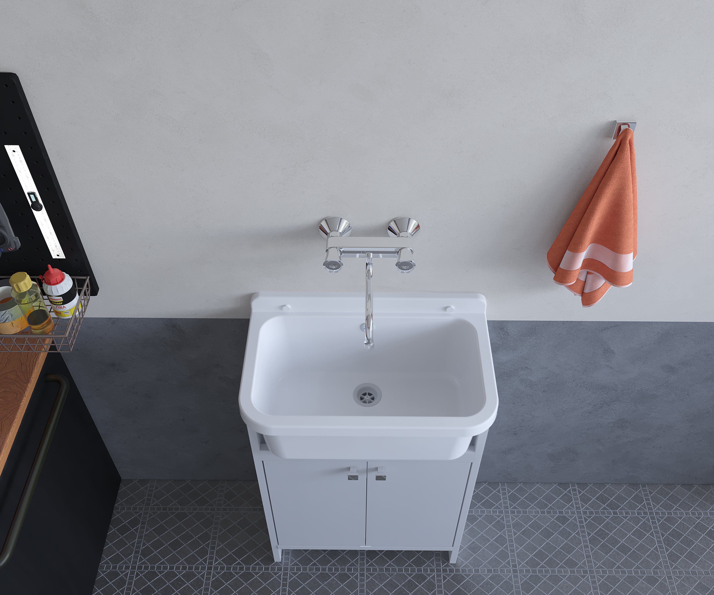 Lavatoio salvaspazio con kit di scarico 55x34x80
