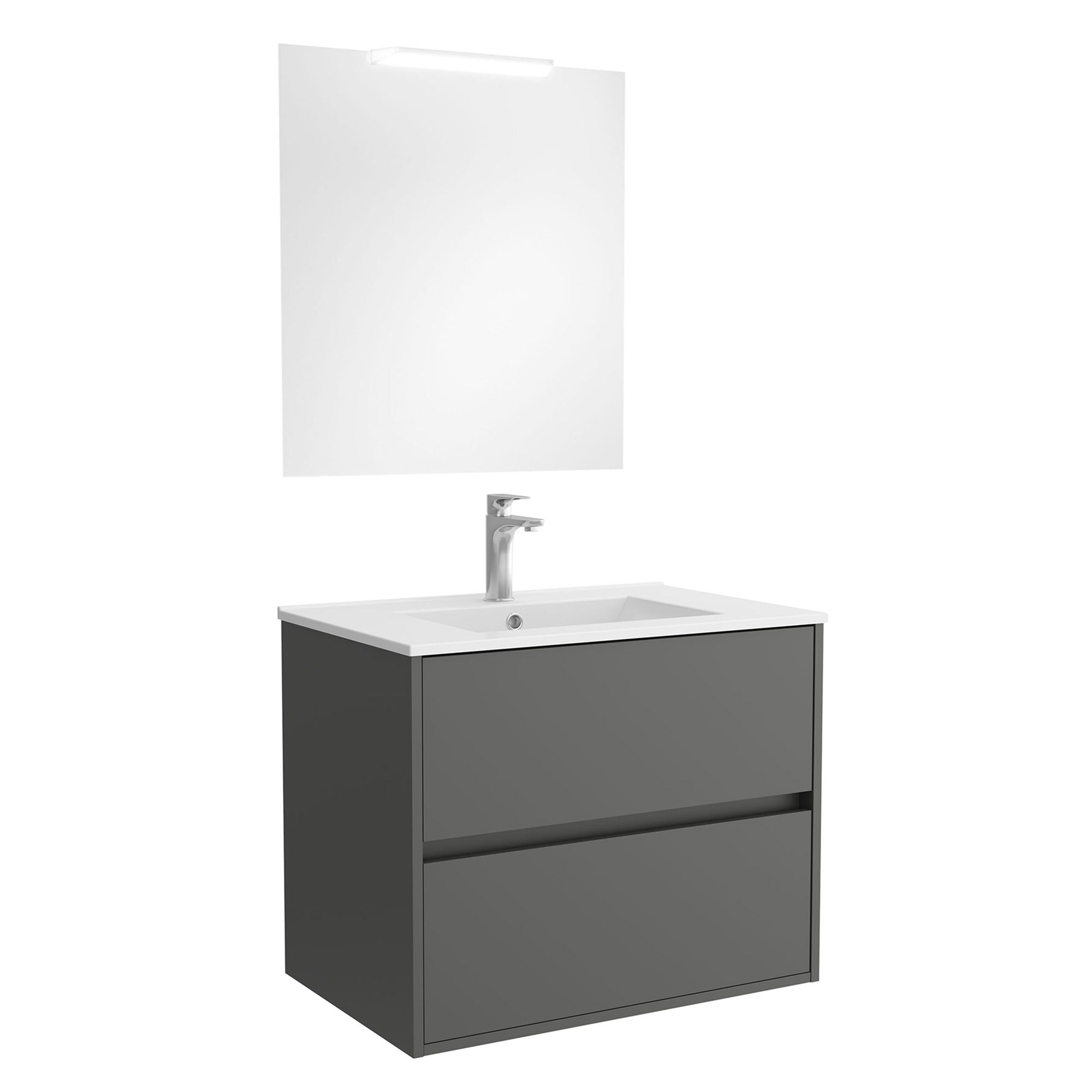 Mobile da bagno sospeso con cassetti con lavabo ceramica + specchio e lampada led Noja