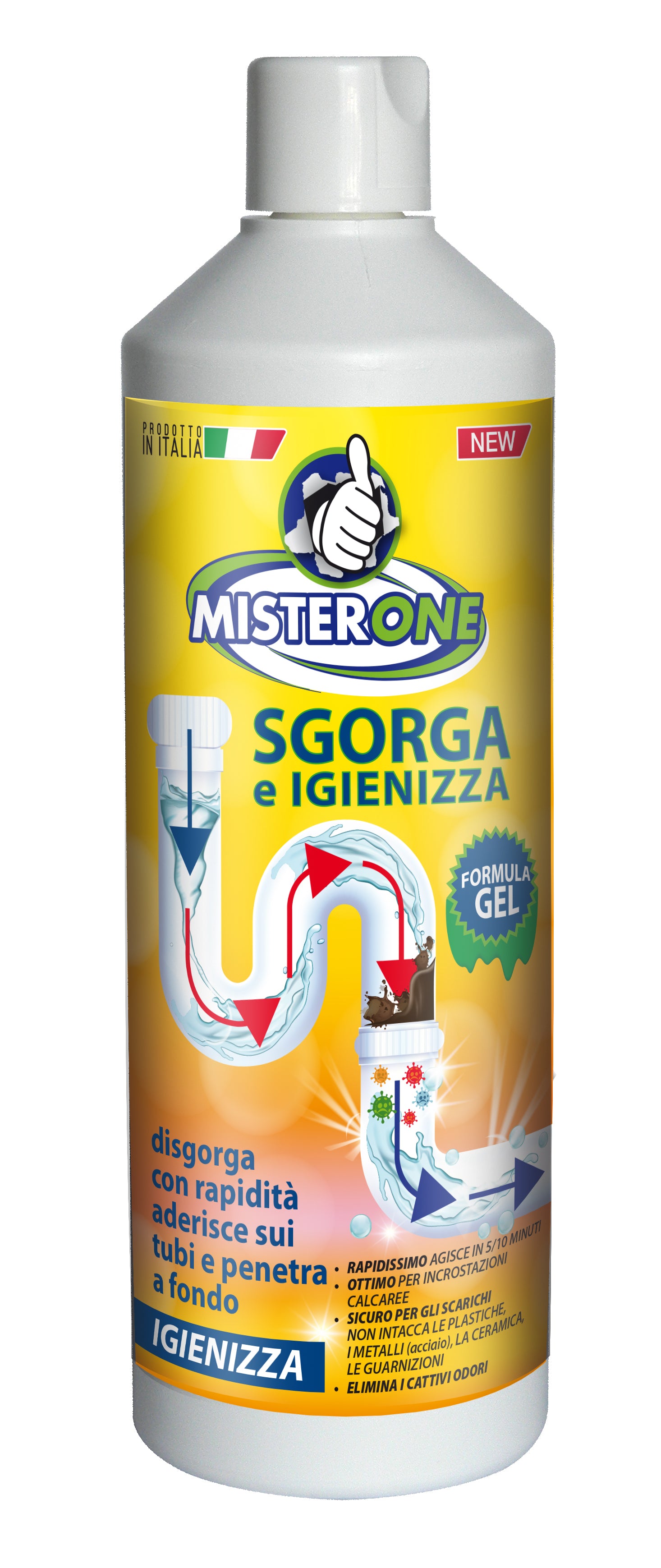 Sgorga e igienizza gel MisterOne - nuova formula attiva