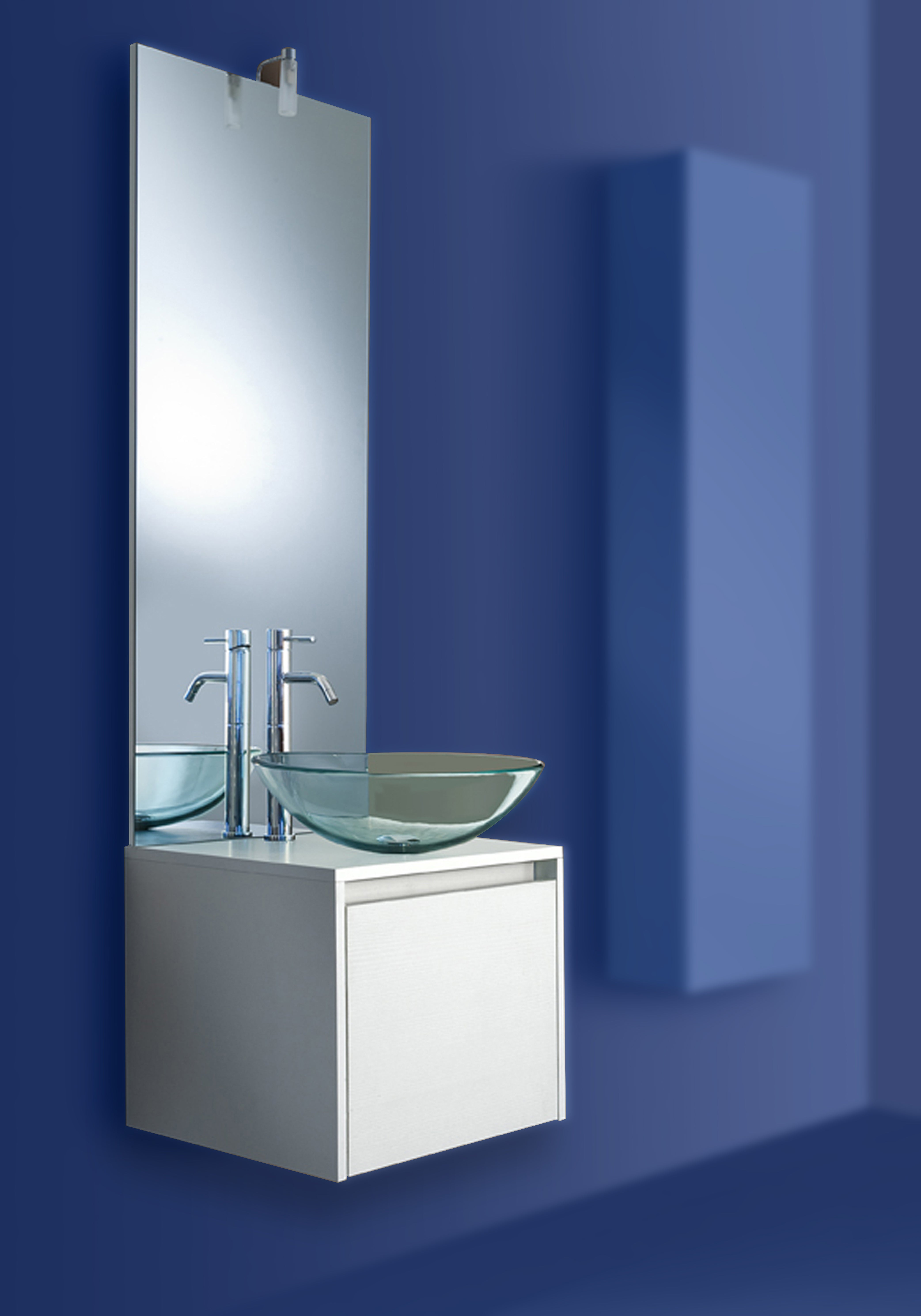 Mobile Milano bianco con lavabo, rubinetteria, piletta, sifone e specchio incluso 50x40x45 cm