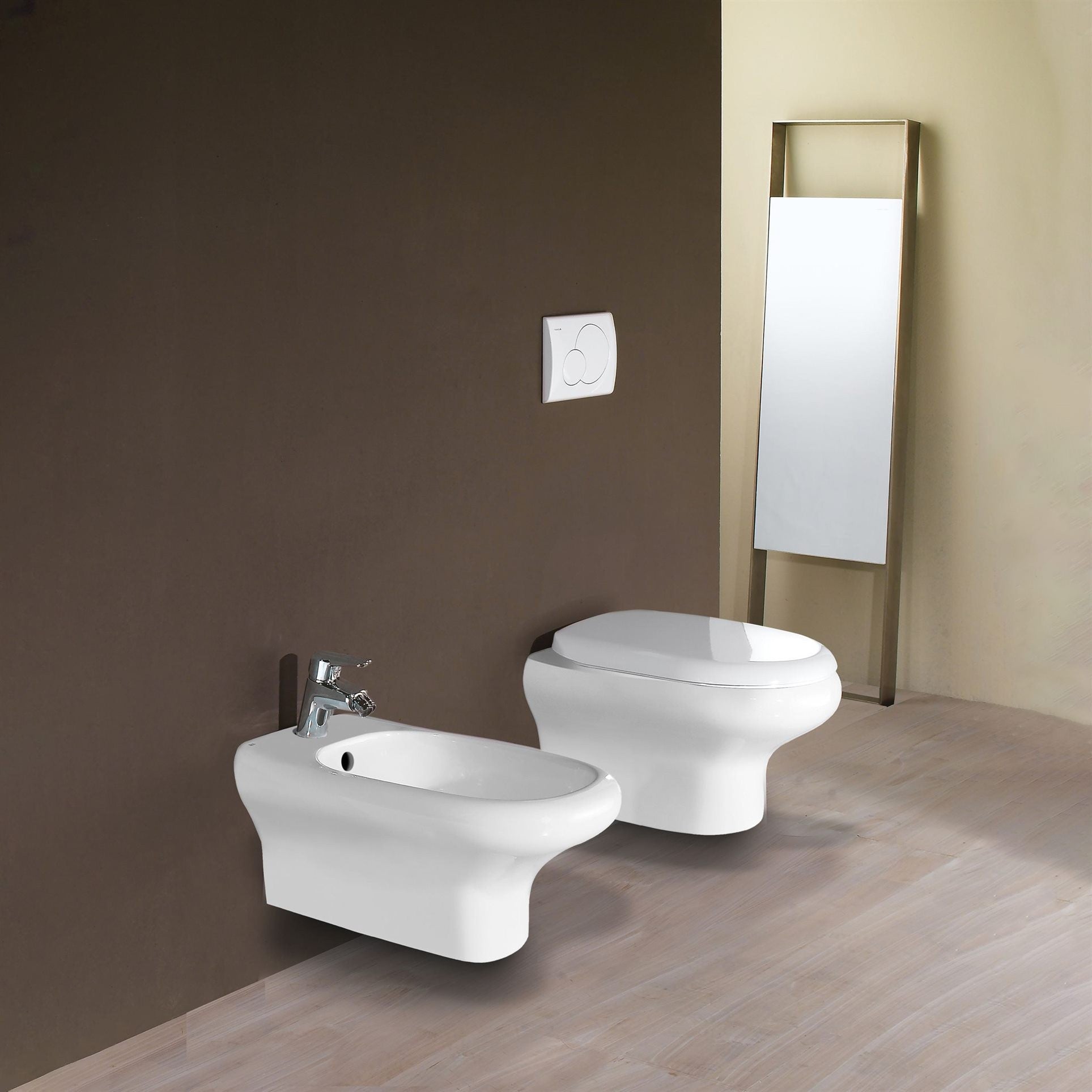 Rak: coppia sanitari sospesi Compact in ceramica: bidet + WC con sedile incluso