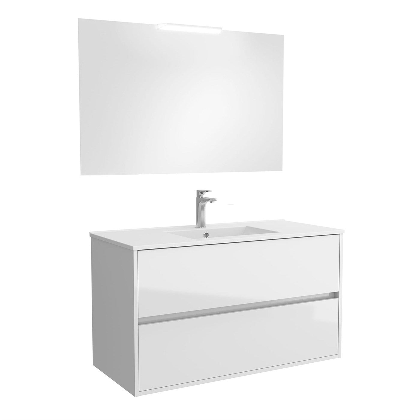 Mobile da bagno sospeso con cassetti con lavabo ceramica + specchio e lampada led Noja